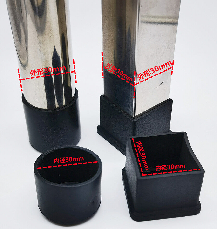 Rubber feet protecting table legs on hardwood flooring