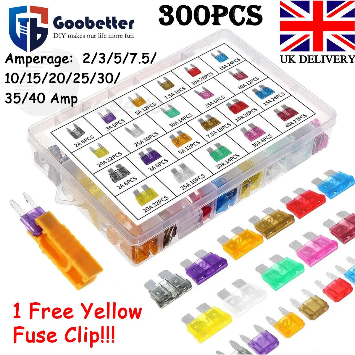 300Pcs Mini Blade Flat Fuses 2 - 40 Amp Assortment Kit for Car Van Bike Fuse Boxed - HomeDIYer