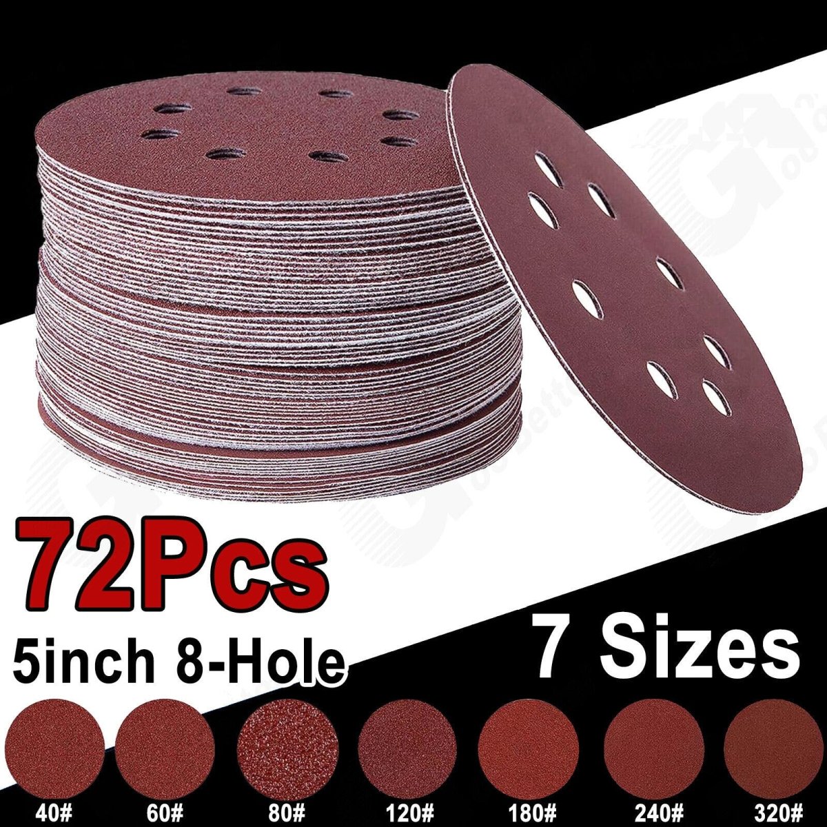 72Pcs 5 Inch 8 Hole Dustless Hook and Loop Sanding Disc Sander Round Sandpaper - HomeDIYer