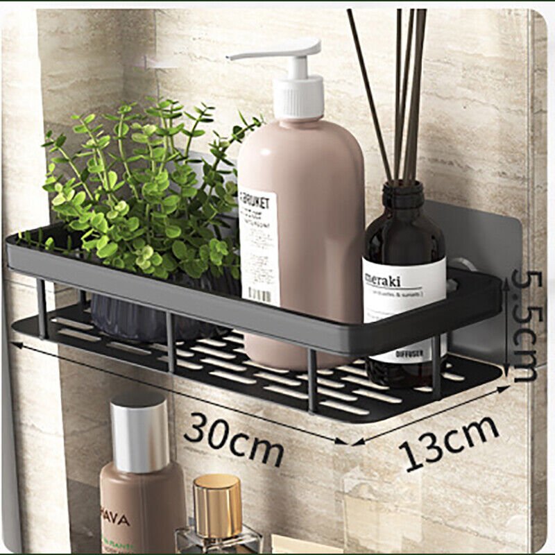2 Shelves Shower Shelf Without Drilling Bathroom Shelf Aluminum Square Shower Shelf (Black) - HomeDIYer