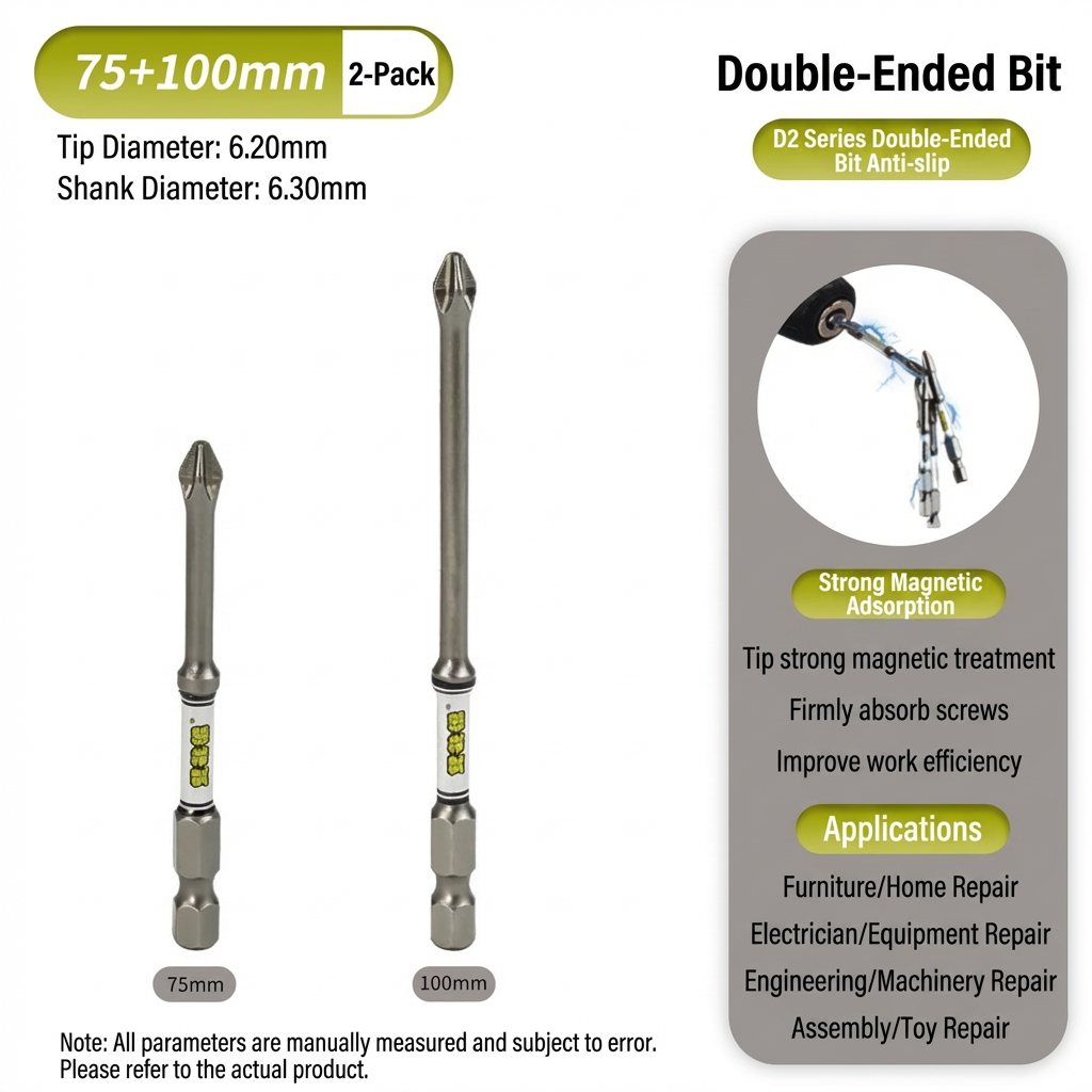 D2 Steel Anti-Slip Magnetic Impact Screwdriver Bits | Nunchaku-Style Single-End Bits
