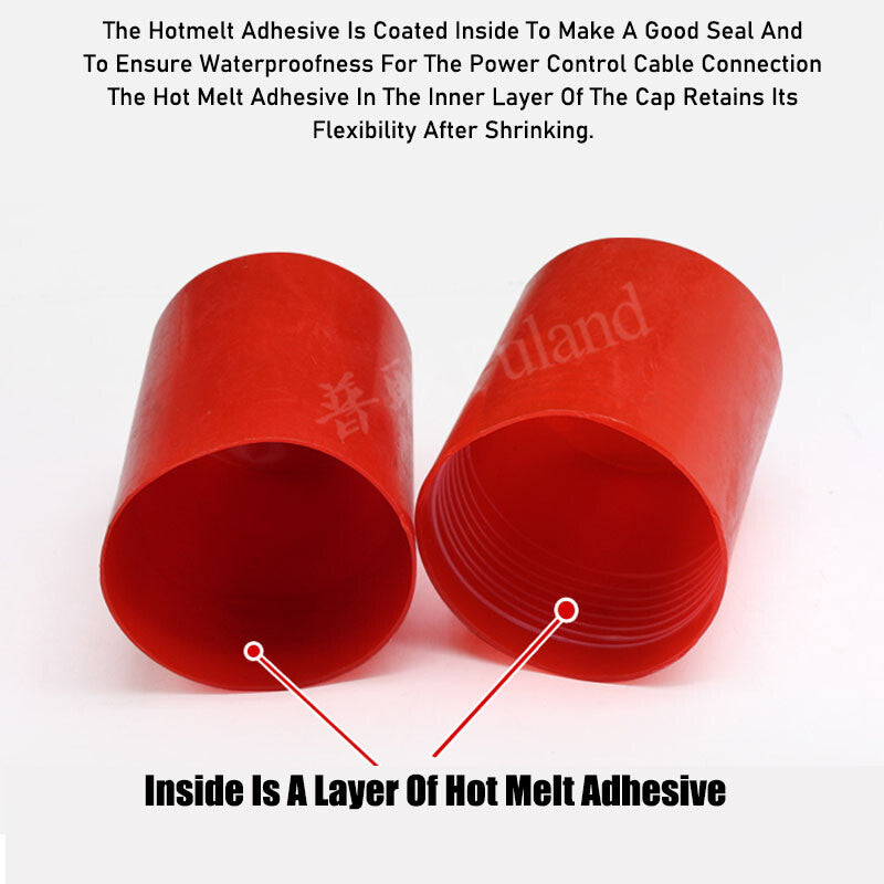 Assorted red heat shrink end caps (8mm-110mm) 2:1 shrink ratio, adhesive lined, 35KV for wiring protection