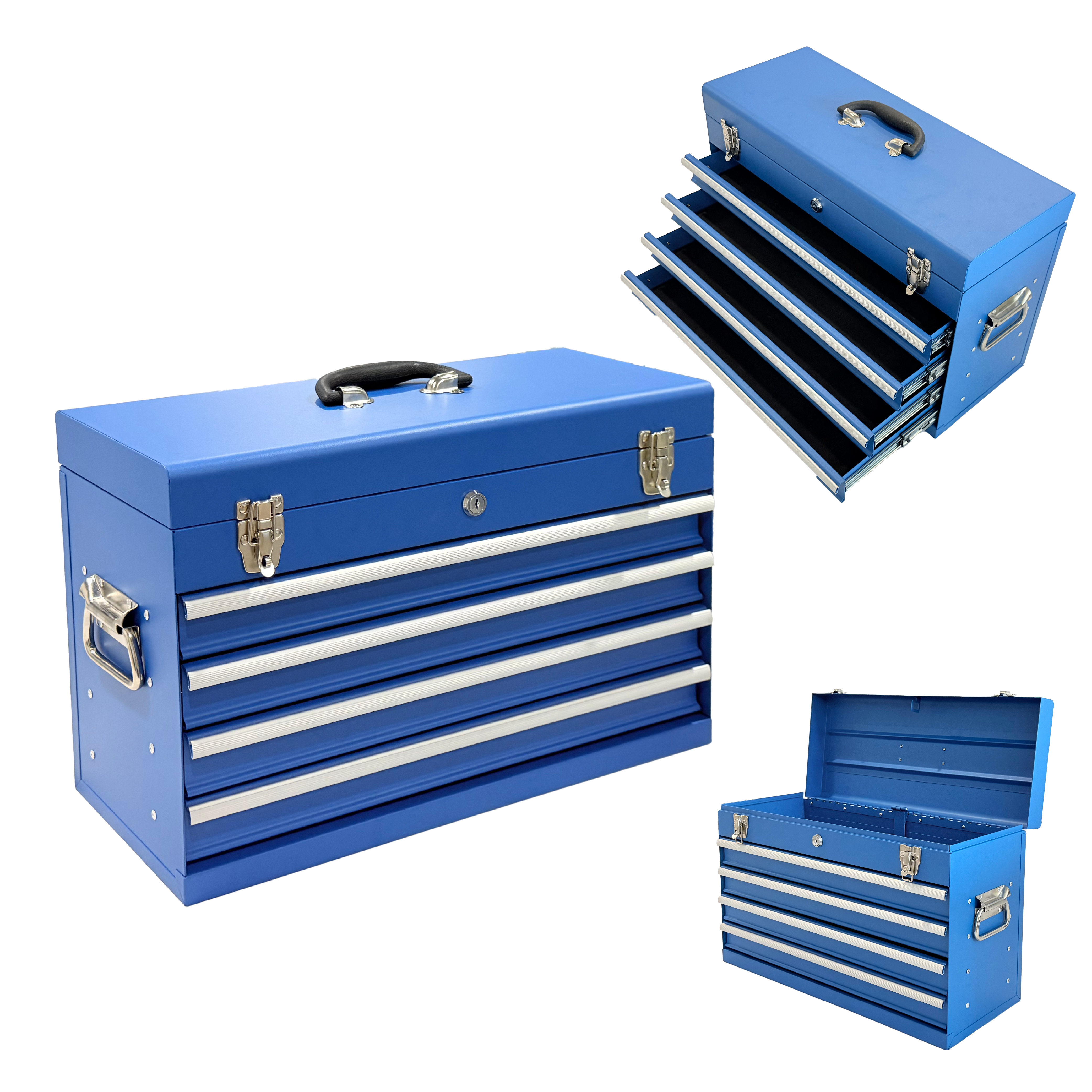 Heavy Duty Metal Tool Box – 21" Portable 4‑Drawer Tool Chest with EVA Liners, Ball Bearing Slides & Locking System