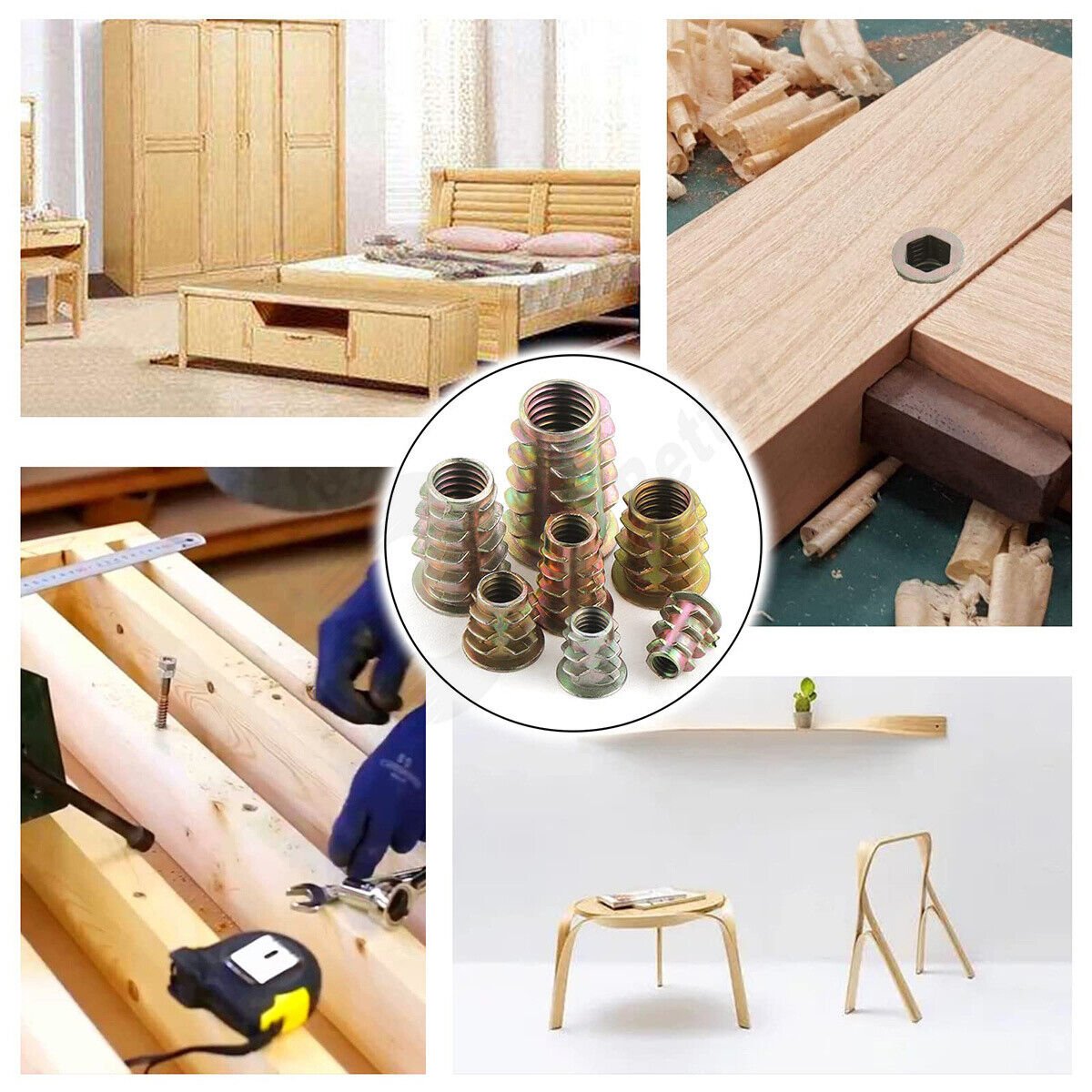 165Pcs Threaded Wood Insert Nuts M4 - M8 Set Hex Socket Drive Insert Fixing Screw - HomeDIYer
