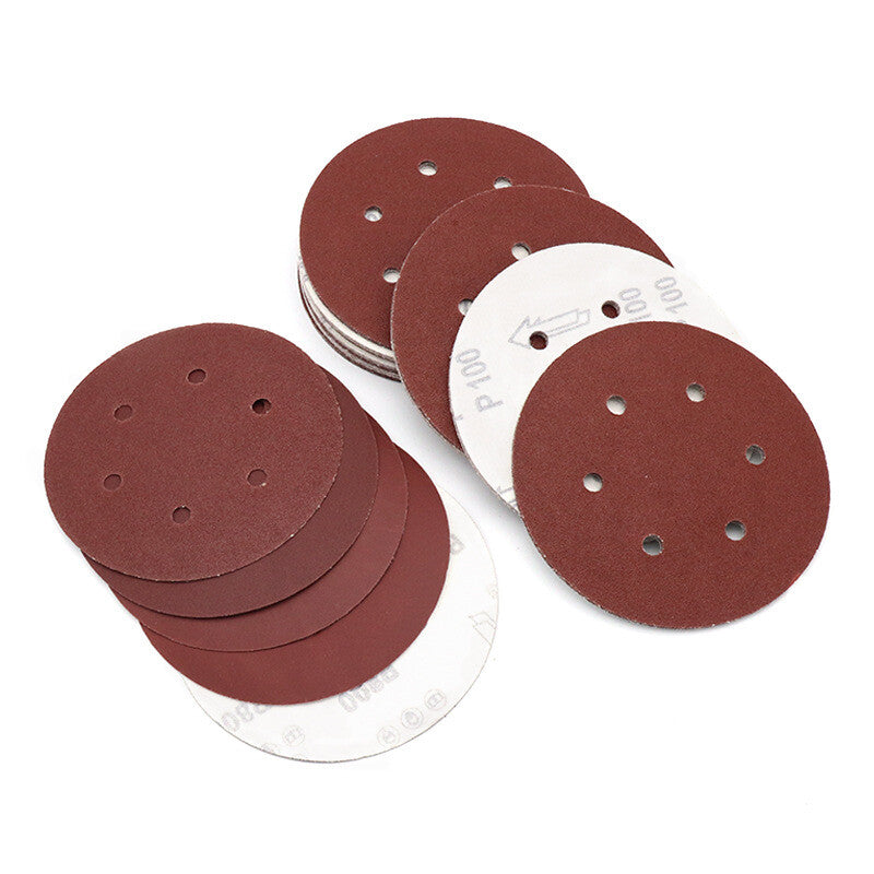 150mm 6 Inch SANDING DISCS 6 Hole Self-Adhesive Red Sandpaper 40#-800# Hook&Loop