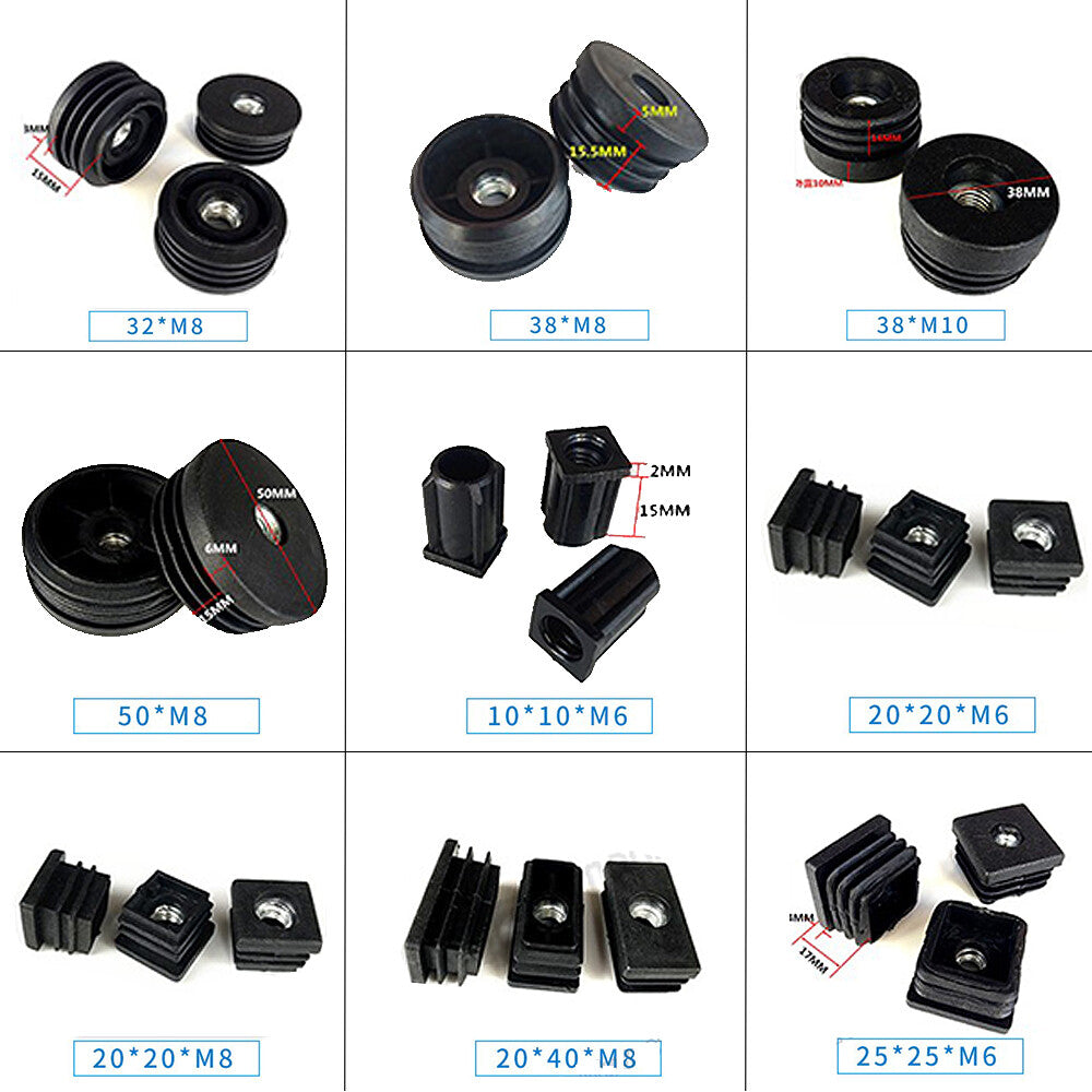 Rectangular Plugs With M6 / M8 / M10 Nut Hole Square Tube Plug Furniture Feet