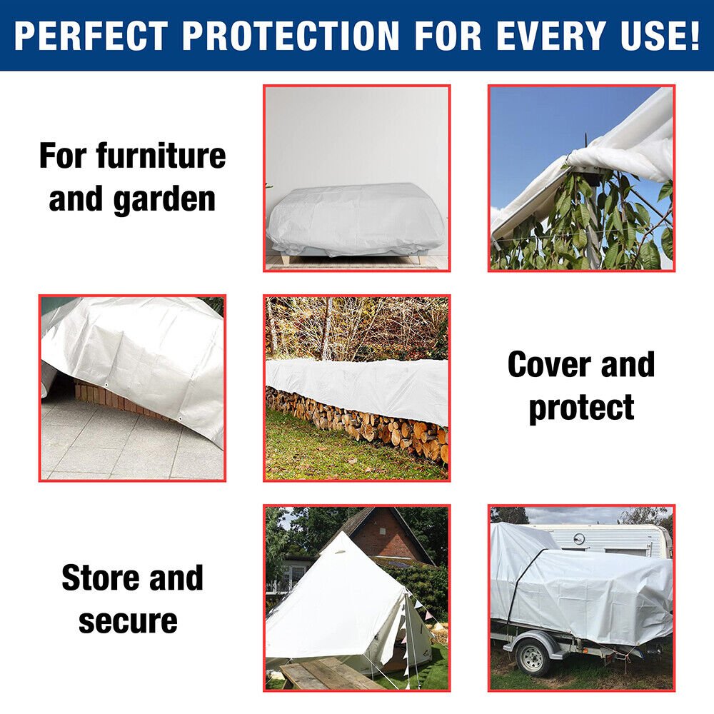 Heavy Duty Waterproof Tarpaulin Tarp Camping Tent Ground Cover Sheet ( White ) - HomeDIYer