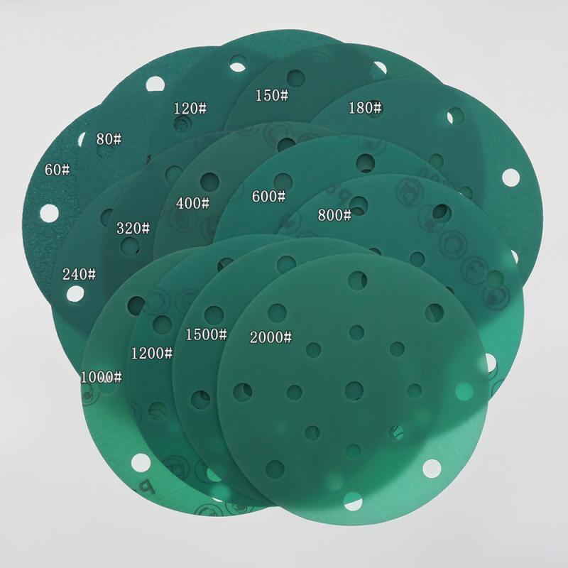 50/125/150mm Wet & Dry Sandpaper Polyester Film Green Sand Hook & Loop 40-2000P 10Pcs