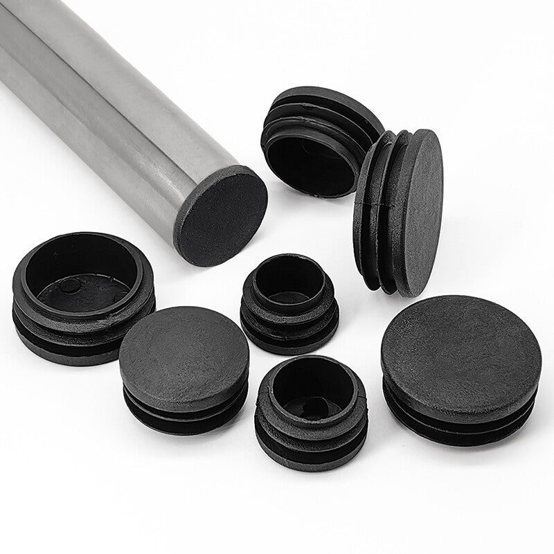 Black plastic pipe end caps (12mm-76mm) round blanking plugs for DIY/industrial use