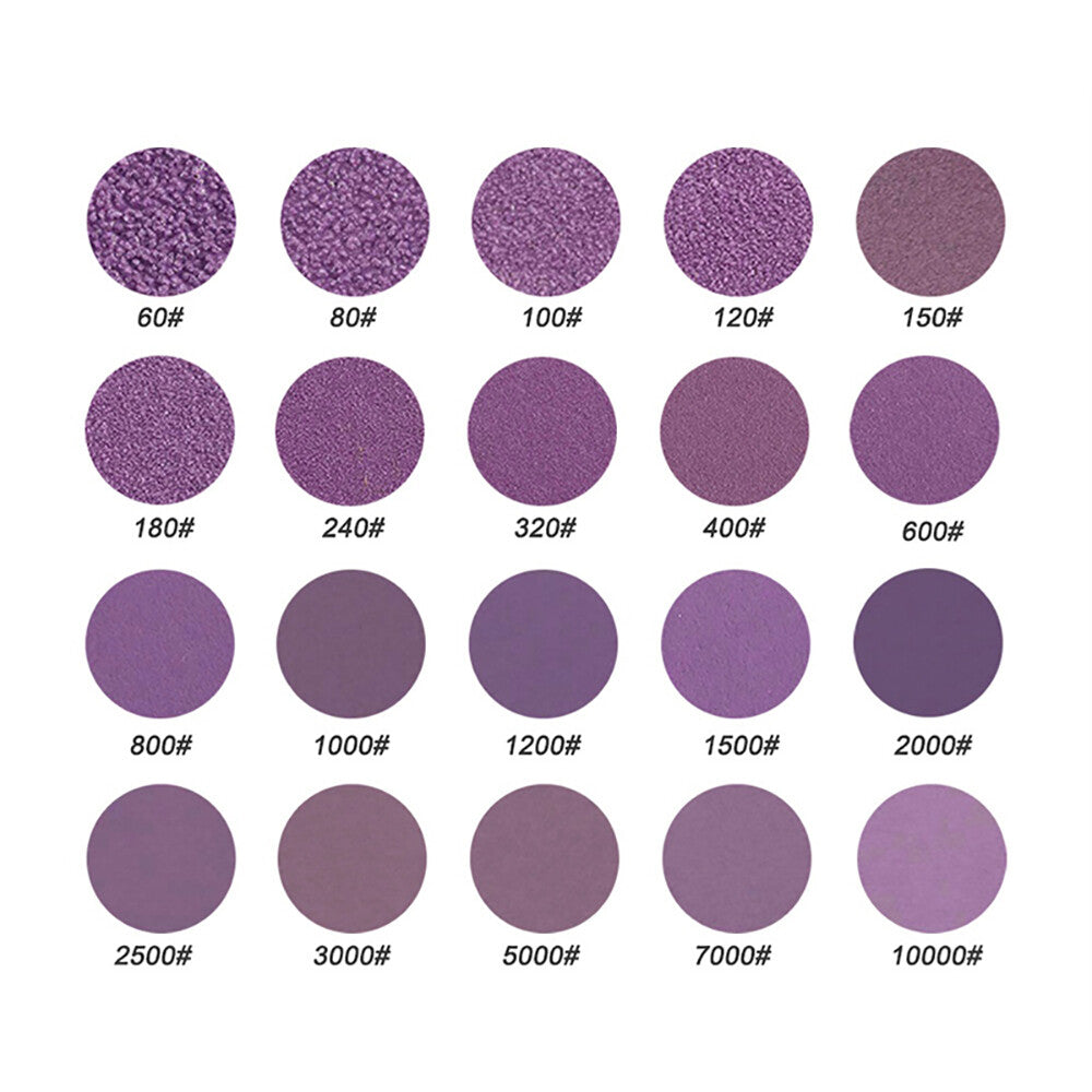 Side view of a purple wet and dry sanding disc, highlighting its backing and abrasive surface.