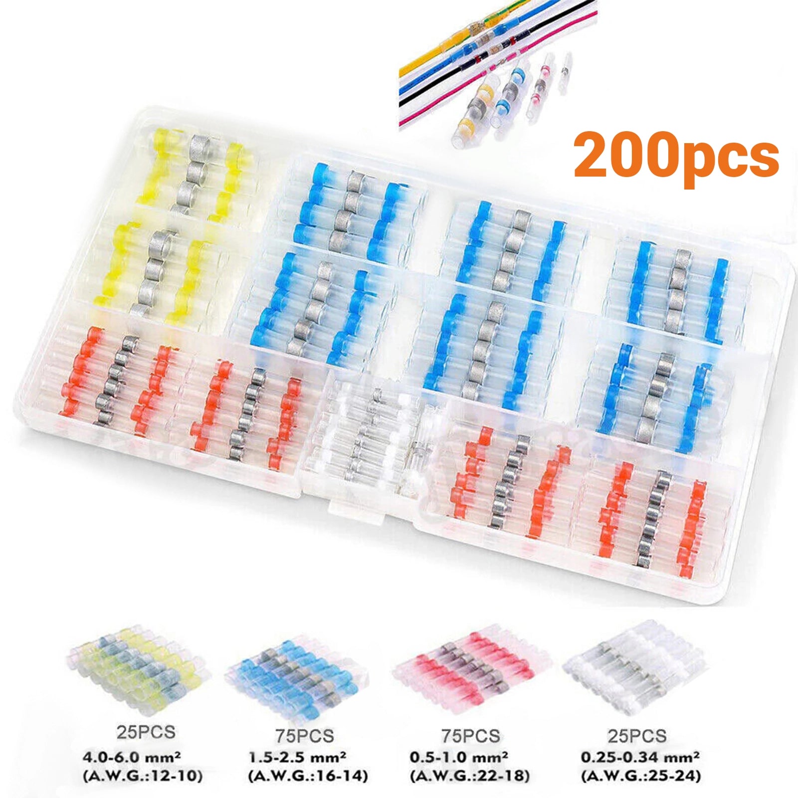 200pcs Solder Sleeve Seal Heat Shrink Butt Wire Connectors Terminals Waterproof - HomeDIYer