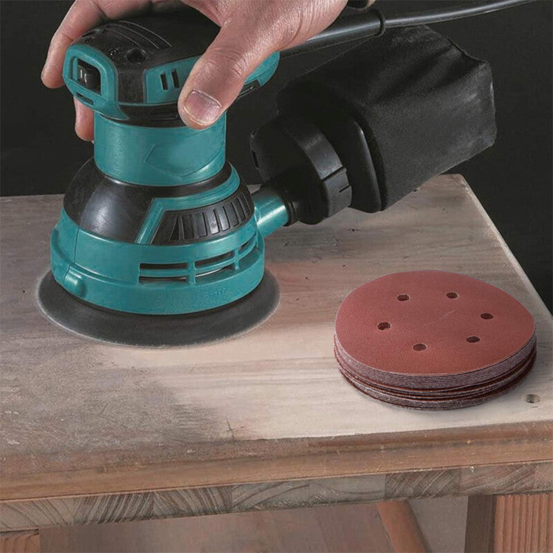 150mm 6 Inch SANDING DISCS 6 Hole Self-Adhesive Red Sandpaper 40#-800# Hook&Loop