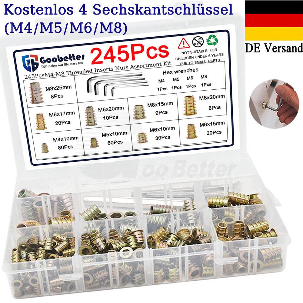 245x screw - in nuts threaded insert wood screw - in sockets M4 - M8 assortment set - HomeDIYer