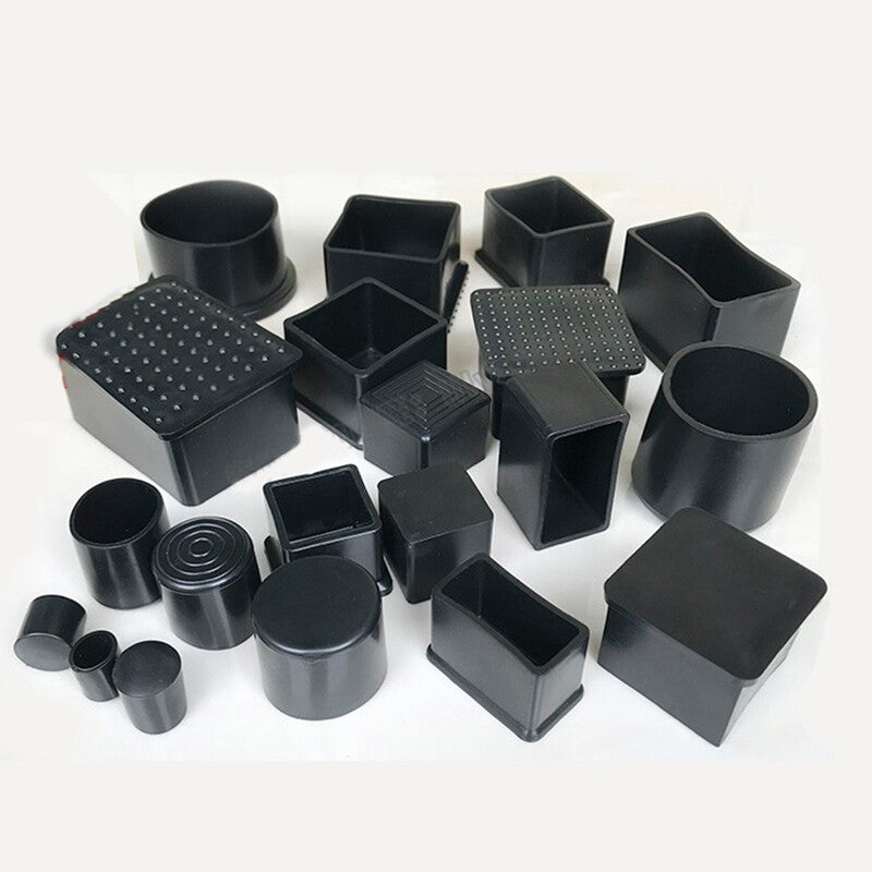 Before/after comparison showing furniture with and without protective caps