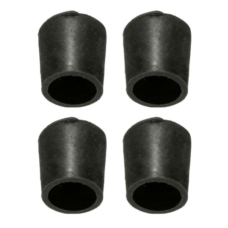Rubber caps protecting metal tubing ends on industrial shelving units