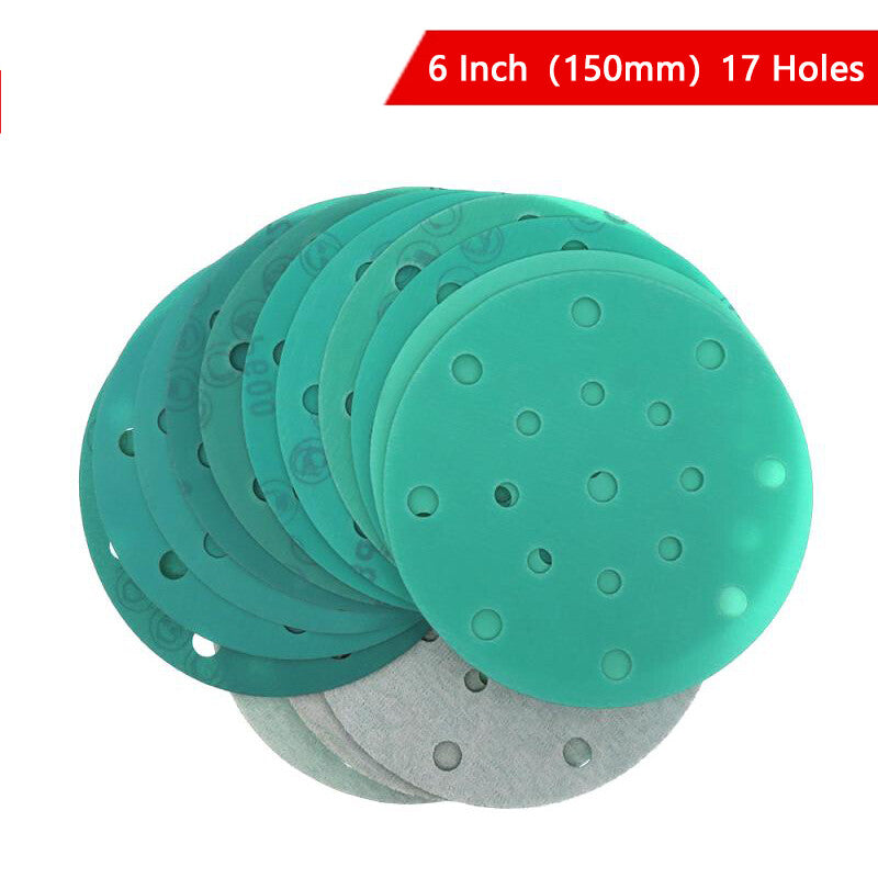 50/125/150mm Wet & Dry Sandpaper Polyester Film Green Sand Hook & Loop 40-2000P 10Pcs