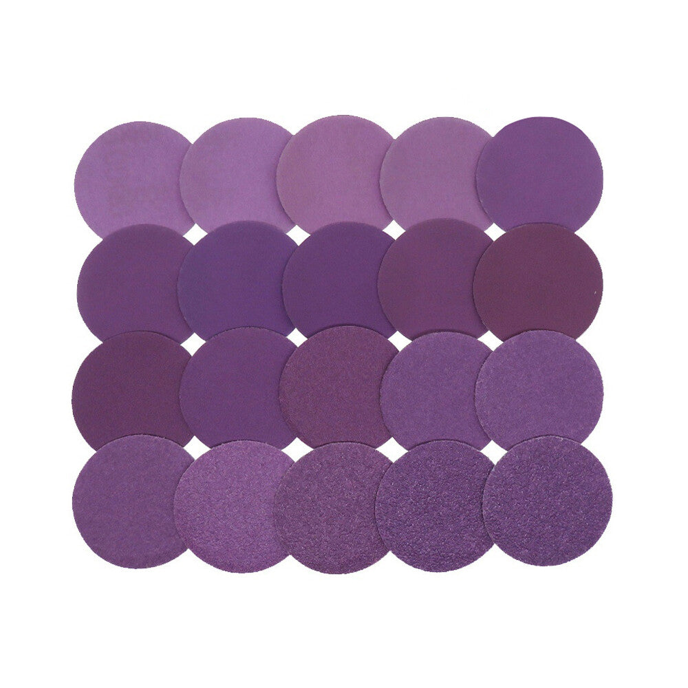 All-in-one shot featuring the complete set of HomeDIYer's 2-inch purple sanding discs.