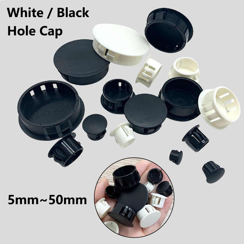 HomeDIYer Round Plastic End Caps in black and white colors, 5mm to 50mm