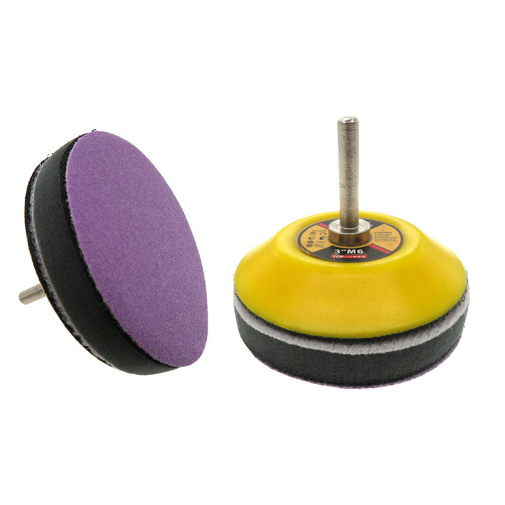 Close-up of a purple 3-inch wet and dry sanding disc with a high grit rating.