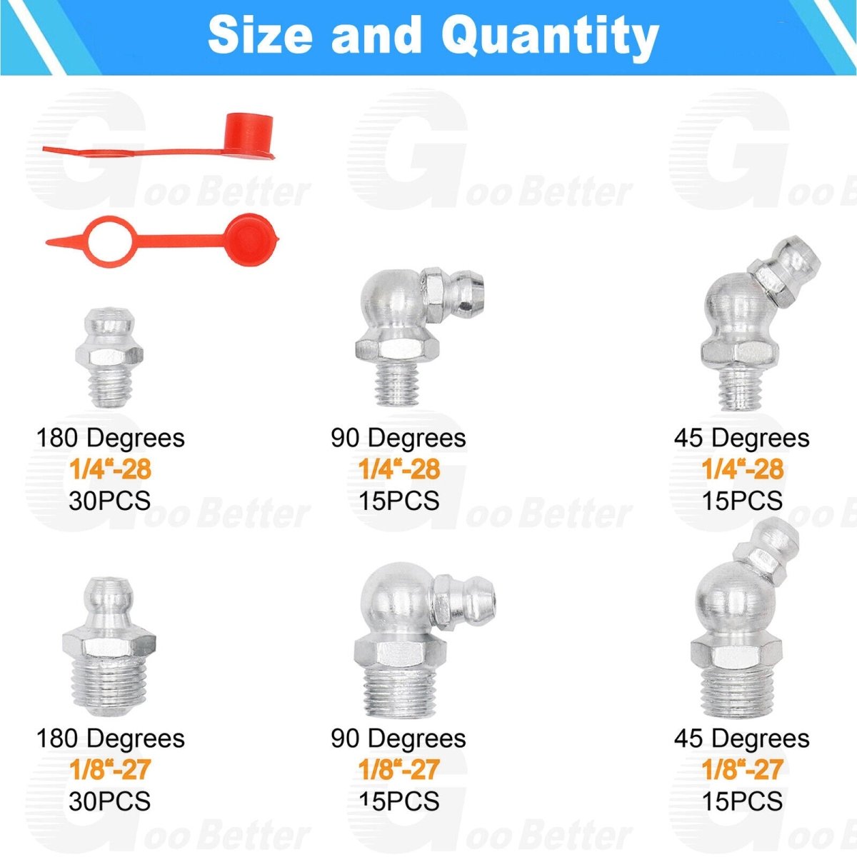 120 PCS Grease Fitting Assortment SAE Straight and Angled Zerk Kit 90 45 Degree - HomeDIYer