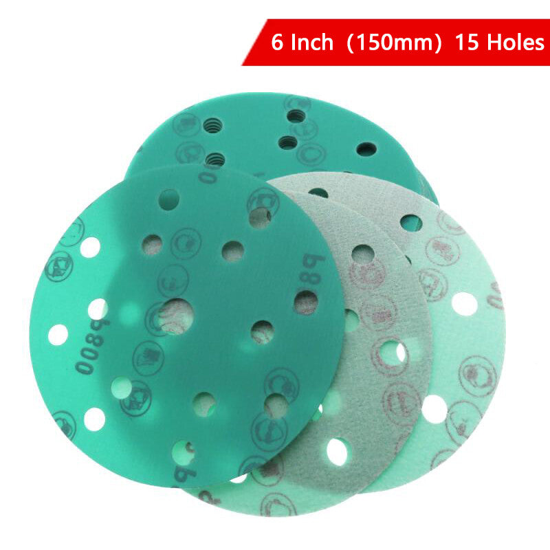 50/125/150mm Wet & Dry Sandpaper Polyester Film Green Sand Hook & Loop 40-2000P 10Pcs