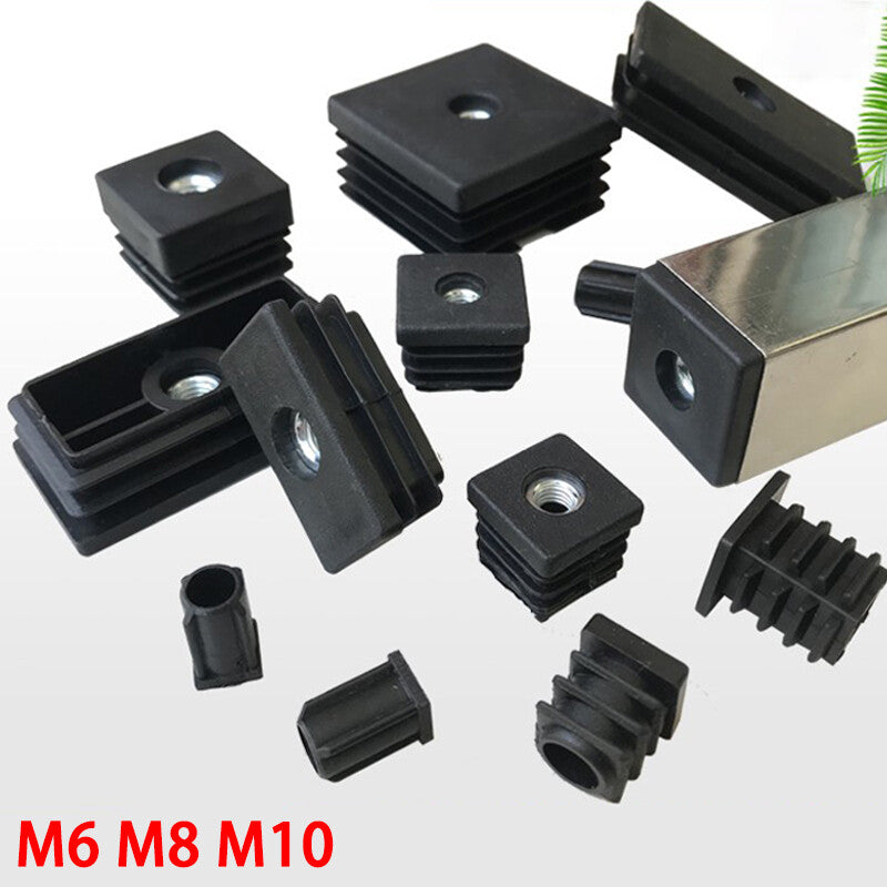 HomeDIYer Black Plastic Furniture Leg Plugs with M6 M8 M10 integrated nuts