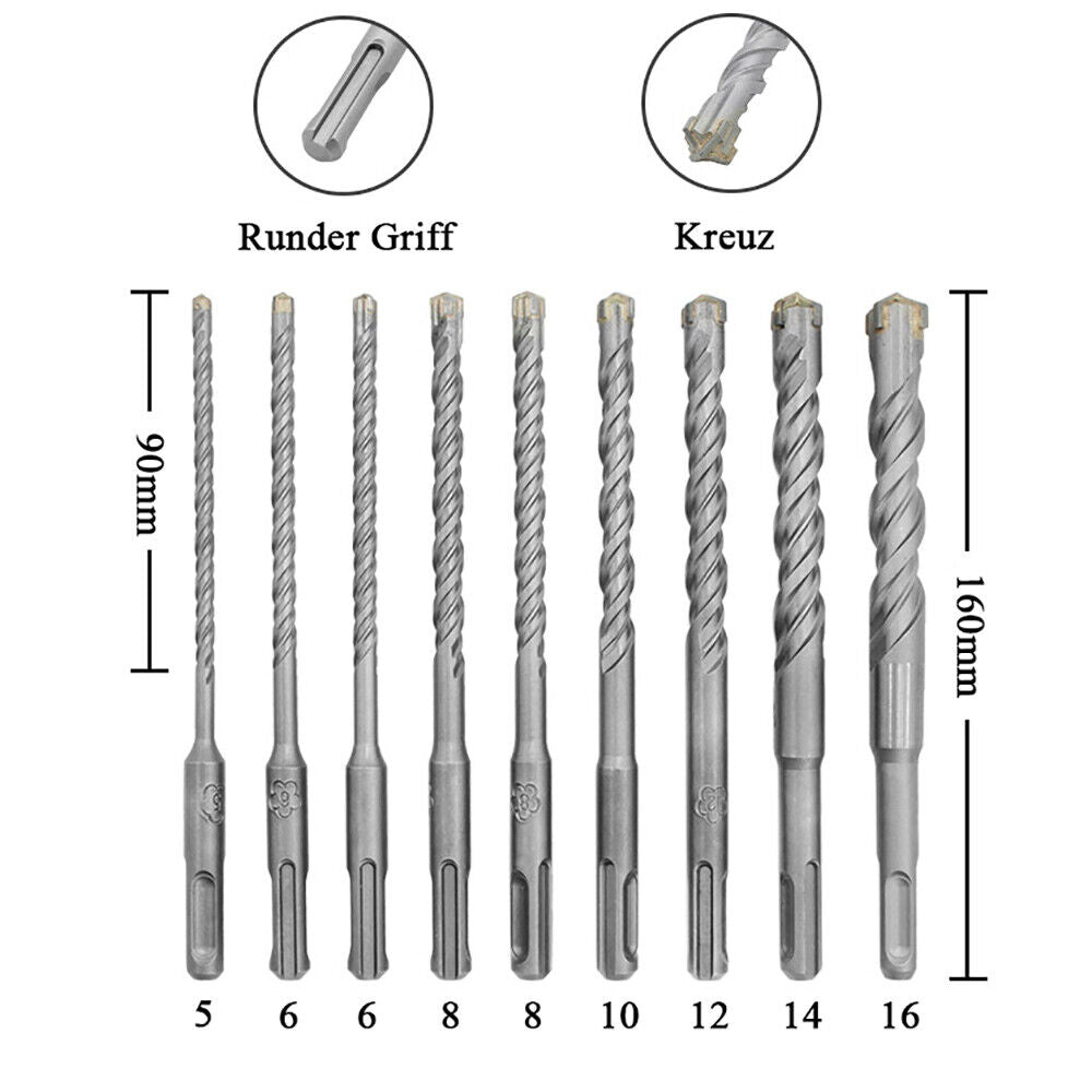 9PCS SDS - plus concrete drill bit set drill bit masonry drill bit set hammer drill bit 5MM - 16MM - HomeDIYer