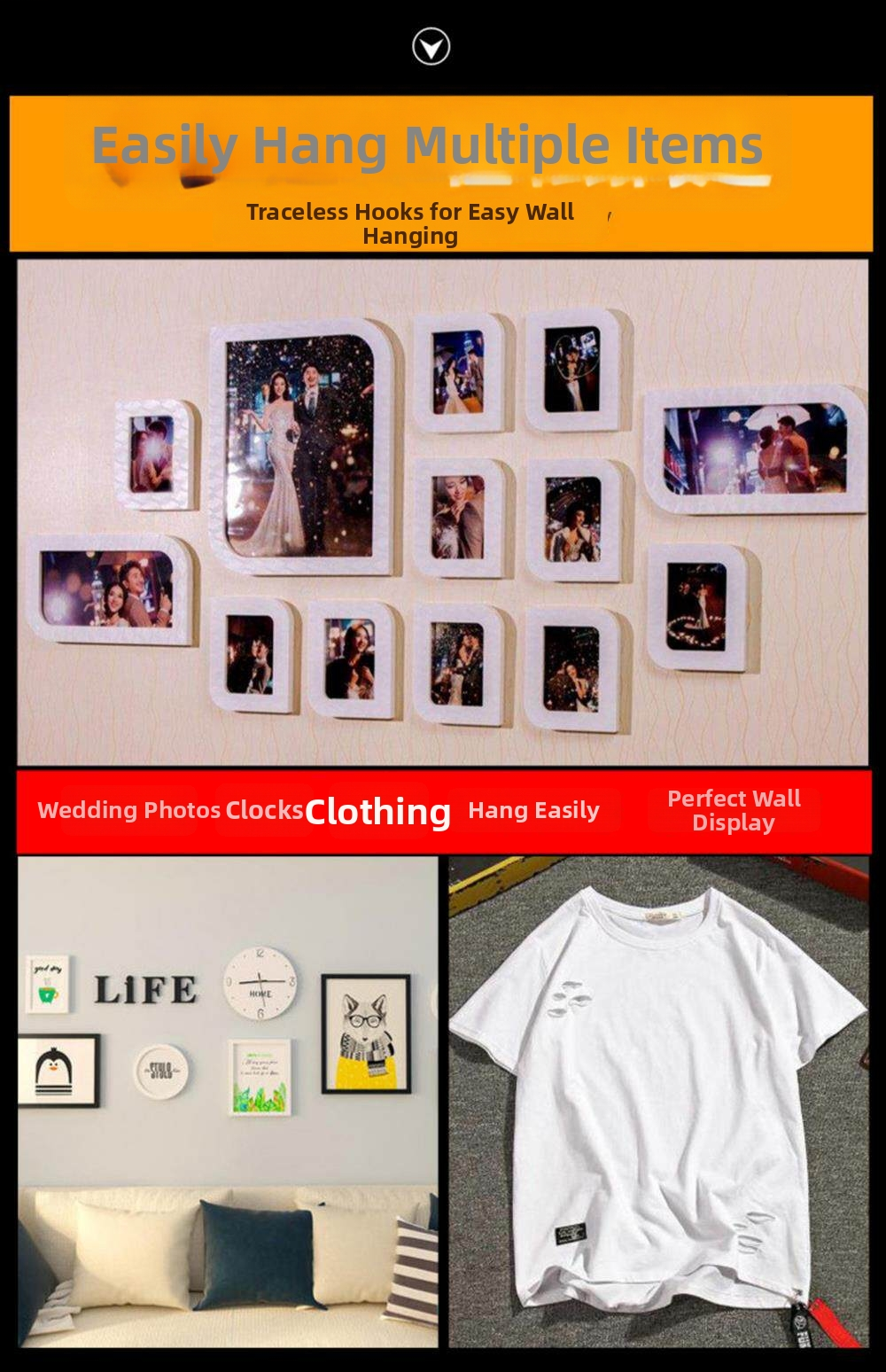 Invisible No-Drill Wall Hooks – Damage-Free Picture Hanging Nails for Frames & Wedding Photos