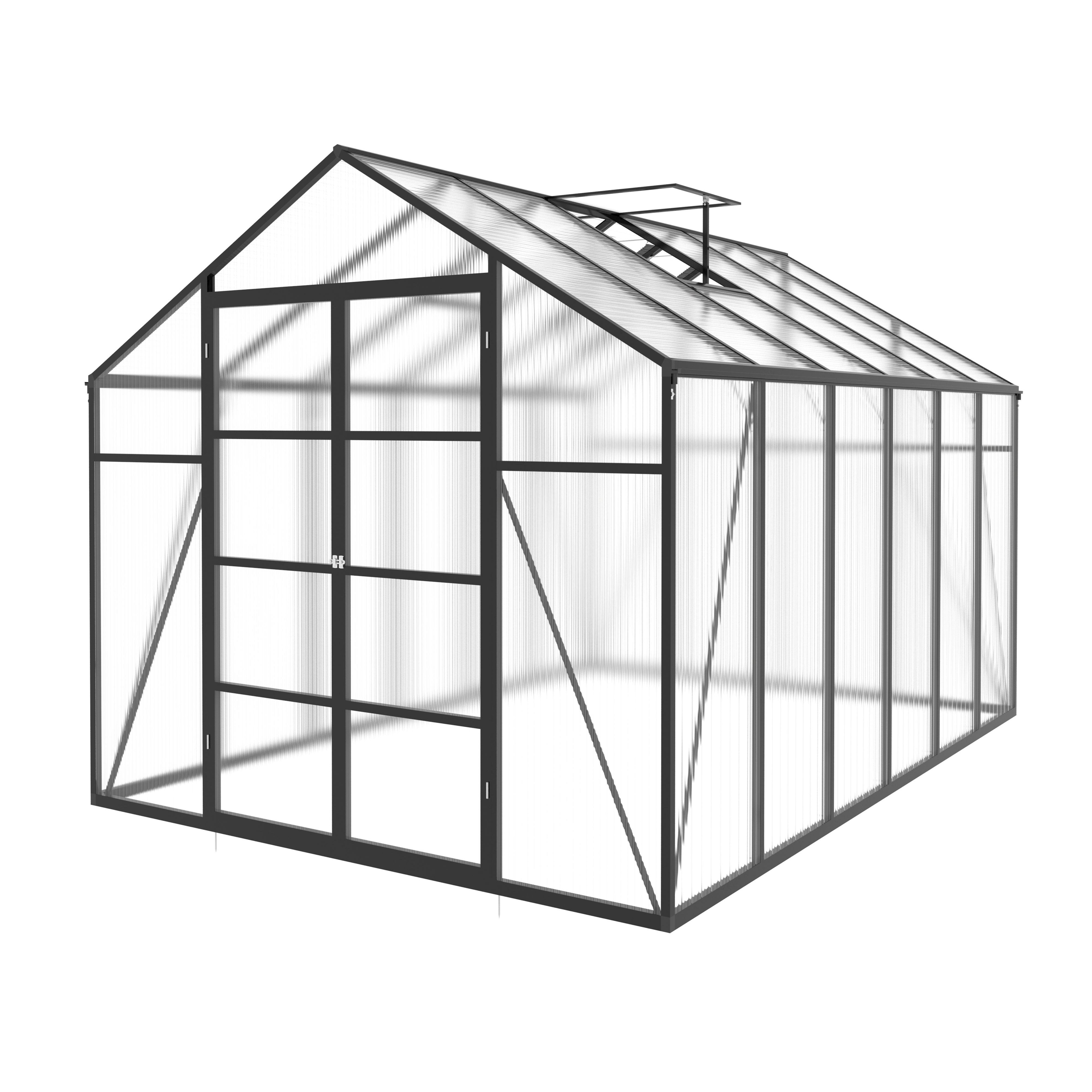 10ft x 12ft Heavy‑Duty Aluminum Walk‑In Greenhouse — Raised Base Polycarbonate Panels & Drainage System Black