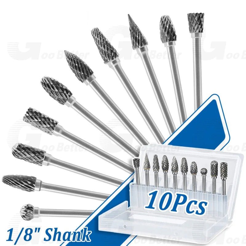 10x Double Cut Tungsten Carbide Rotary Burr Set 1/8'' Drill Bits for Dremel Tool - HomeDIYer