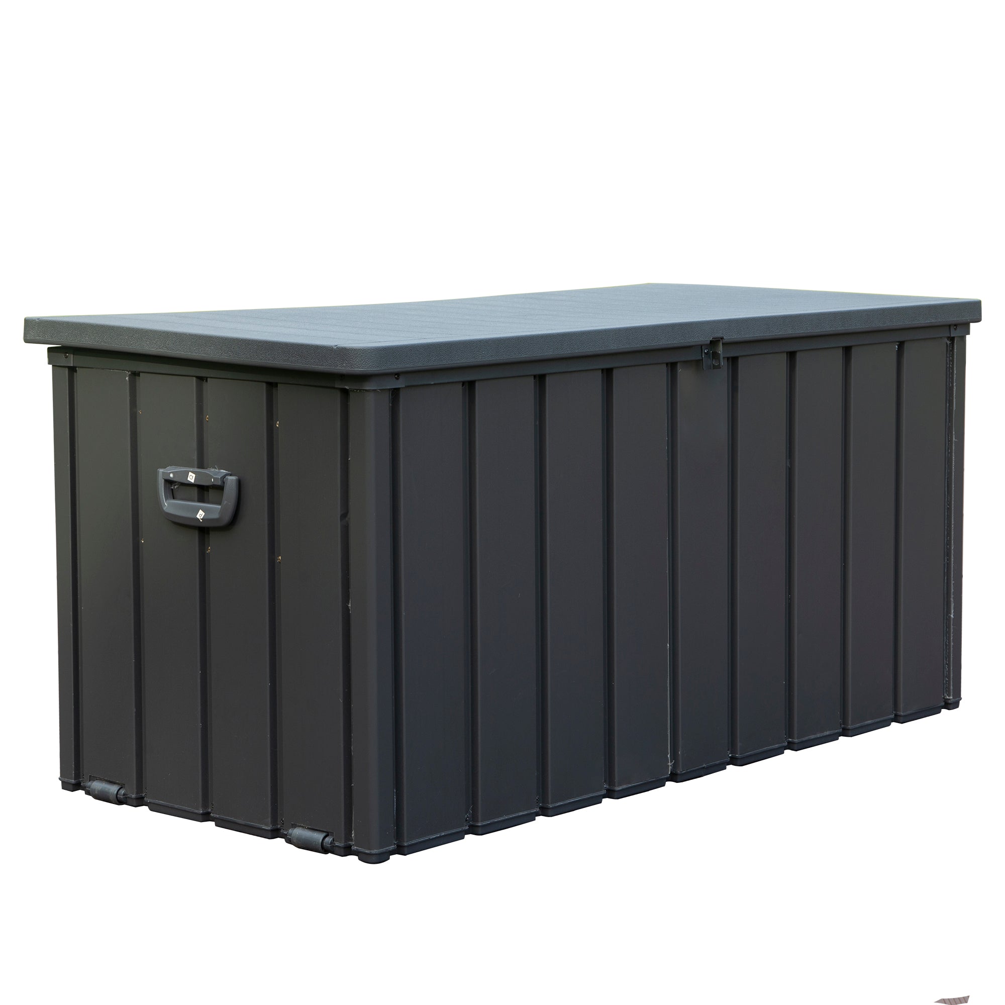 100 Gallon Outdoor Steel Deck Box with Double‑Layer Resin Lid – Waterproof Patio Storage Bench, Dark Gray, 440 lb Capacity