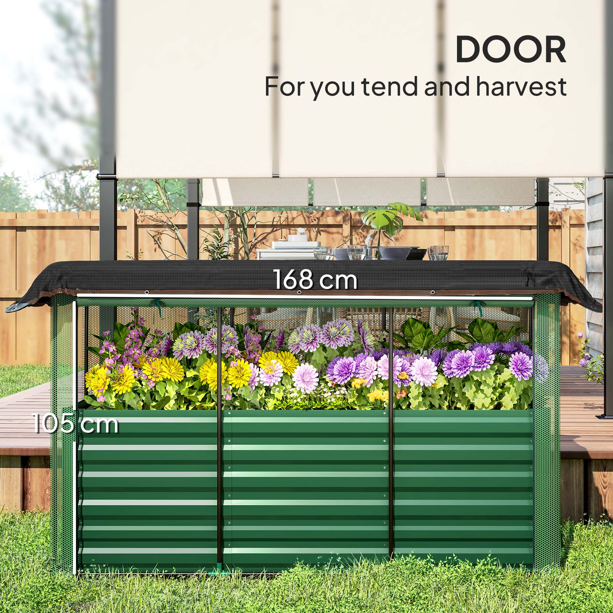 Galvanized Raised Garden Bed, Planter Box with Crop Cage and Shade Cloth, Green