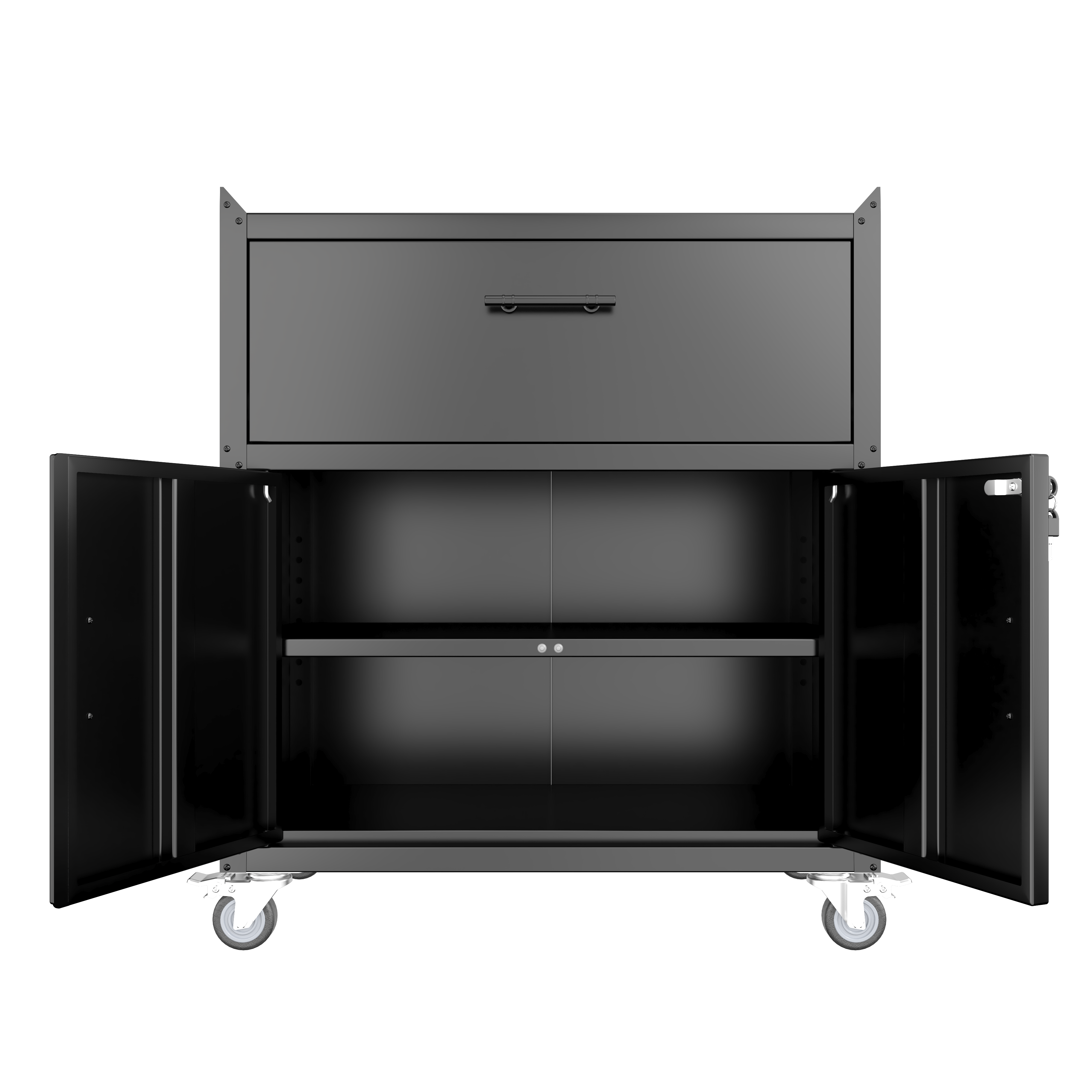2 Door + 1 Drawer Lockable Rolling Tool Cabinet – Garage Storage with Wheels