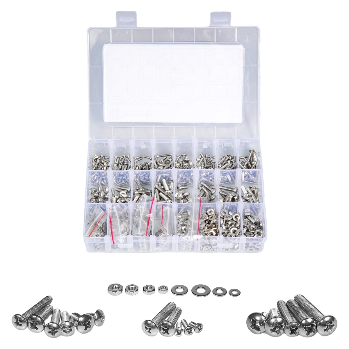 1140 Pcs Phillips Pan Head Screws Nuts Bolts and Flat Washers Assortment Set - HomeDIYer