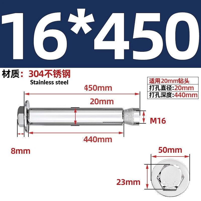 Stainless Steel Masonry Concrete Expansion Anchor Bolt — M6 M8 M10 M12 M16 | 304 & 201 SS