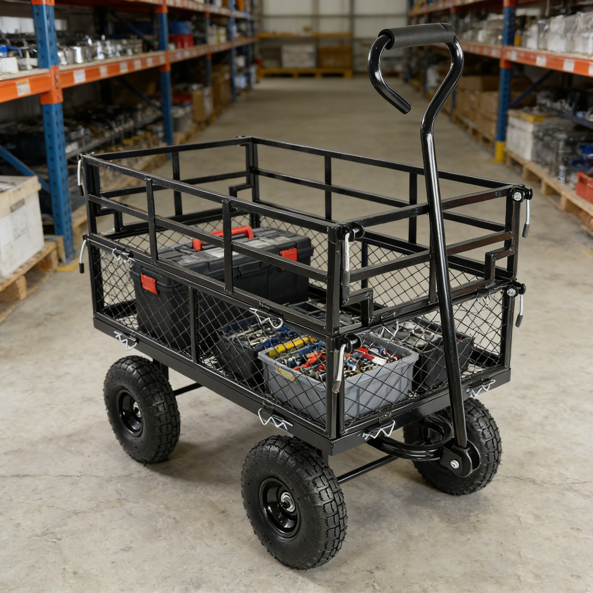 (Black double fence utility cart) Wagon Cart Garden cart trucks make it easier to transport firewood