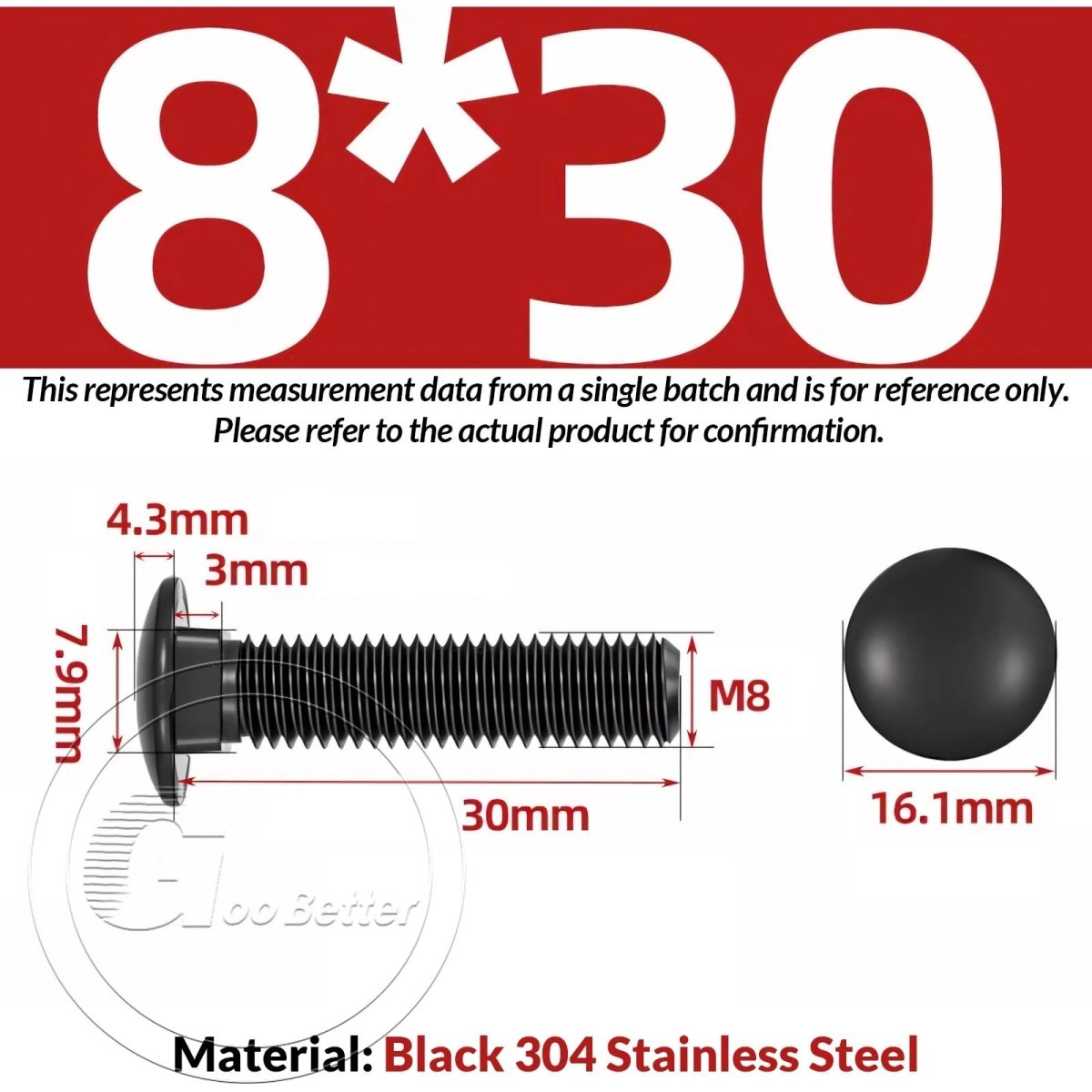 M8 M10 M12 Carriage Bolts – Cup Square Domed Head, Black A2 - 70 Stainless Steel - HomeDIYer