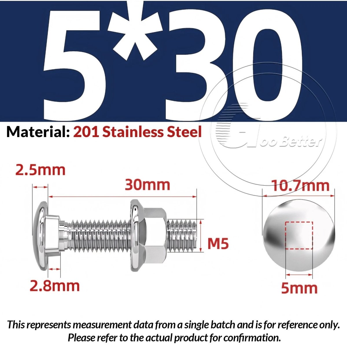 M5–M12 Carriage Bolts with Nuts | Cup Square Domed Head | 201 Stainless Steel - HomeDIYer