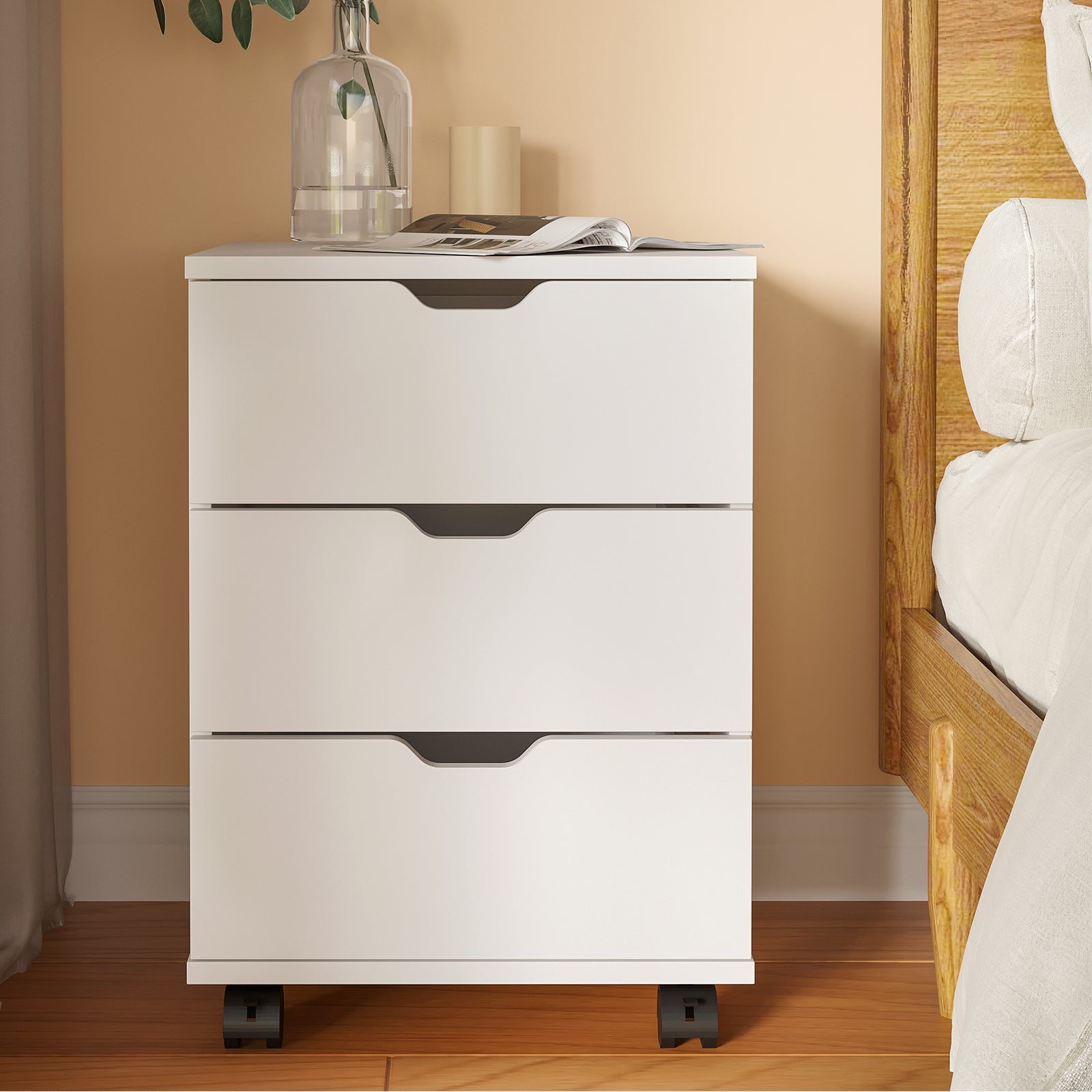3-Drawer Vertical Filing Cabinet Rolling Wood Mobile File Cabinets Under Desk for Home Office with Casters (Non-Assembled)