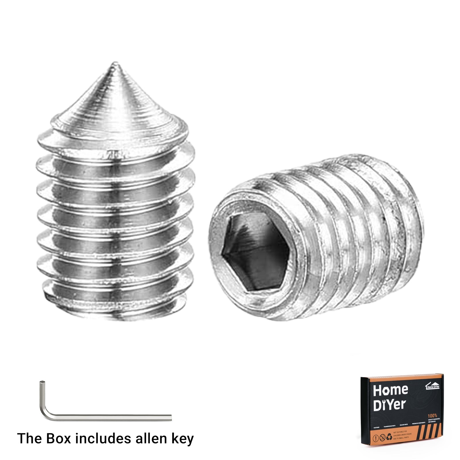 A2-70 Stainless Steel Cone Point Grub Screws – Allen Socket Set Screws M3 to M8 | DIN914