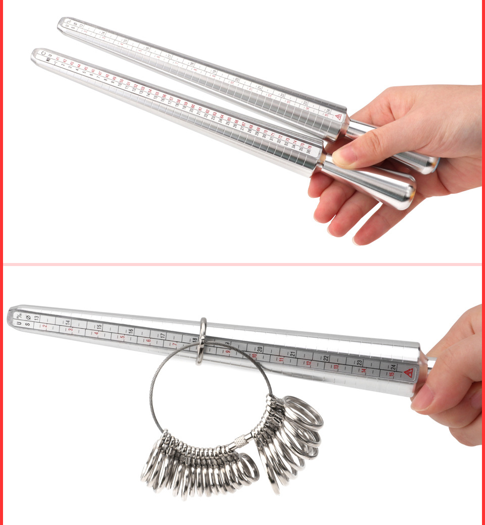 Ring Sizer & Mandrel Set – US Ring Size Measurement Tool with Alloy Ring Gauge & Aluminum Mandrel (0–13 / 0–15)