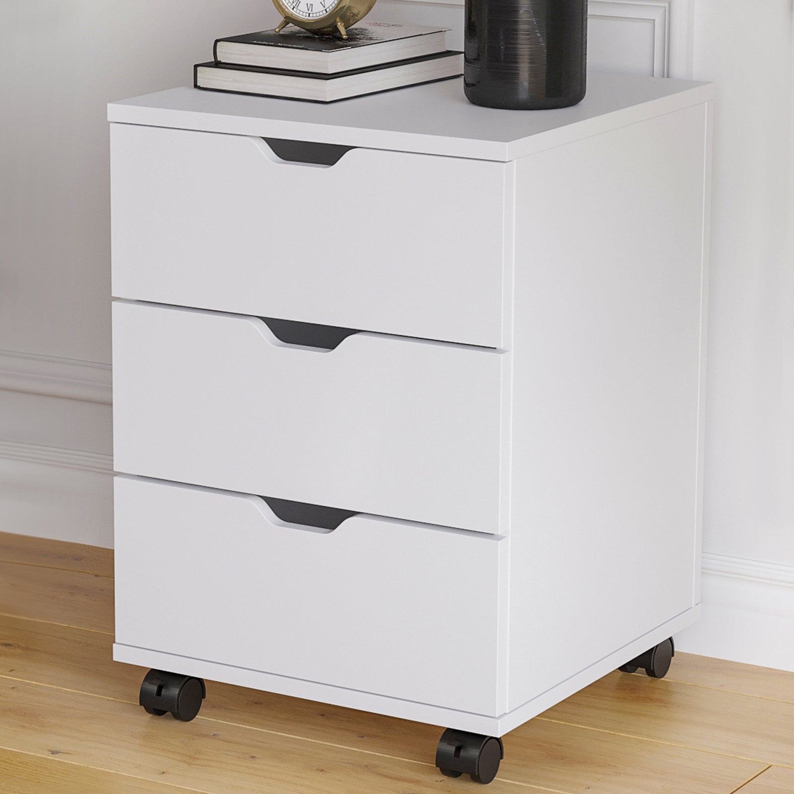 3-Drawer Vertical Filing Cabinet Rolling Wood Mobile File Cabinets Under Desk for Home Office with Casters (Non-Assembled)