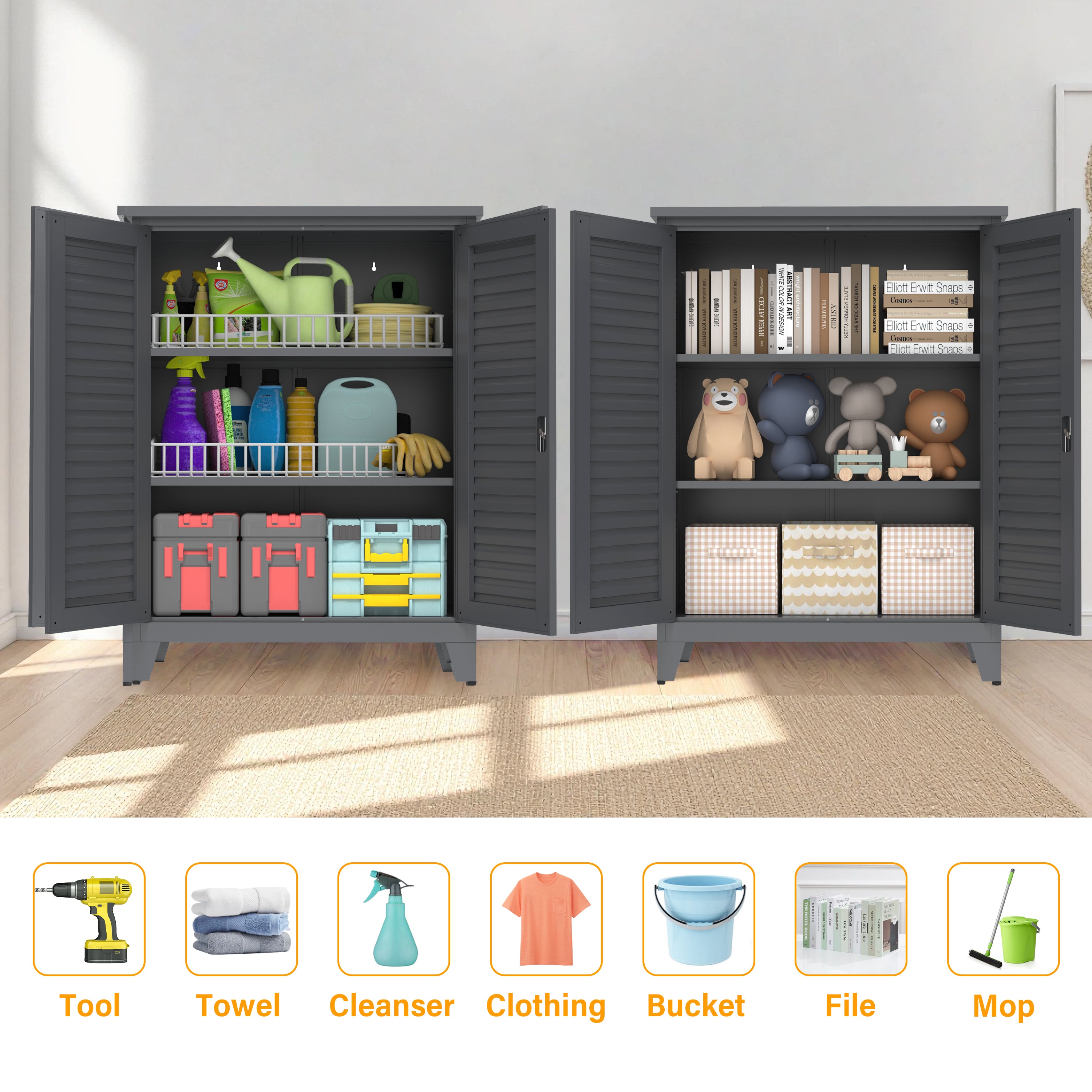 47'' Tall Metal Tool Storage Cabinet, with Ample Storage Space for Garage,Warehouse,Garden,Office, Living Room,Bathroom,Utility Room ( Slate )