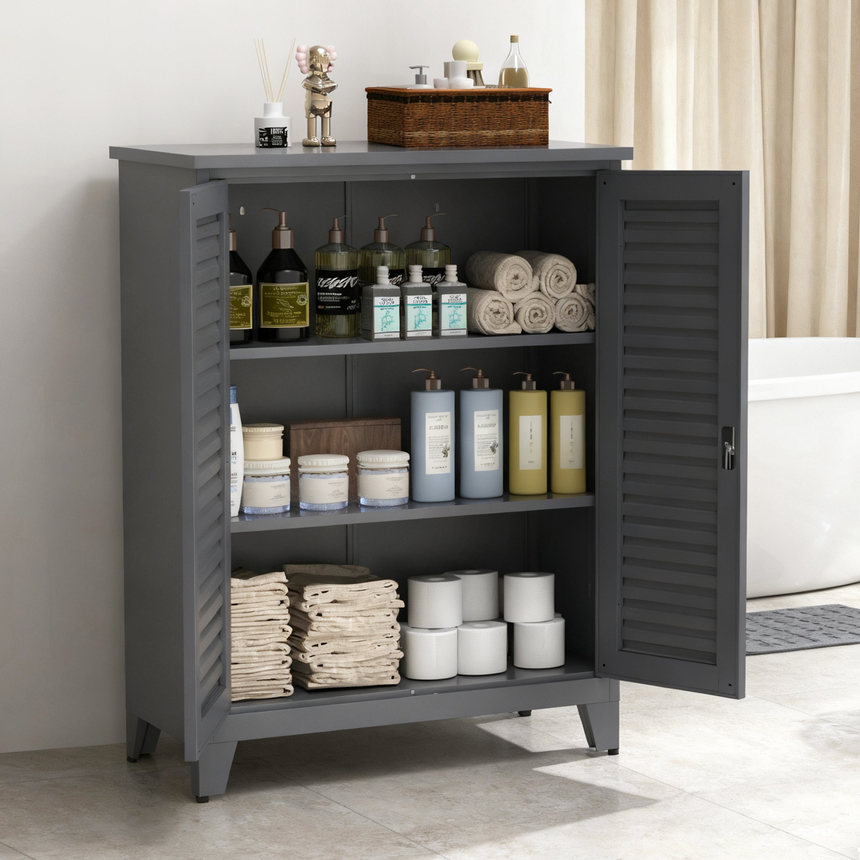 47'' Tall Metal Tool Storage Cabinet, with Ample Storage Space for Garage,Warehouse,Garden,Office, Living Room,Bathroom,Utility Room ( Slate )