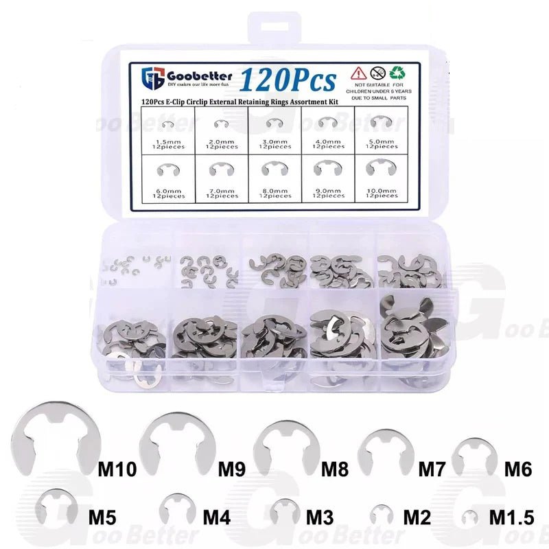 120PCS Assorted M1.5 - M10 Stainless E Clips C Circlip Kit Retaining Snap Ring Set - HomeDIYer