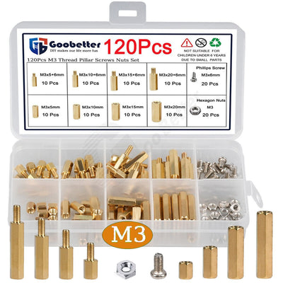 120Pcs M3 Male Female Brass Hex Column Standoff Spacer PCB Board Screw Nut Kit