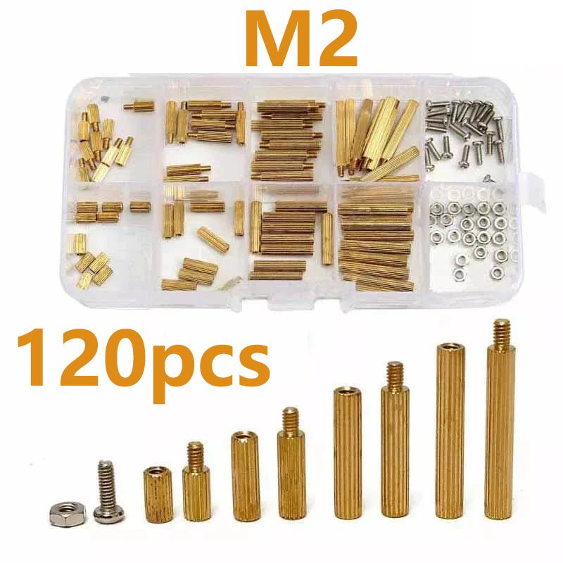 120pcs M2 Spacer Bolts Spacer Brass Inside - Outside Bolts Nuts Set - HomeDIYer