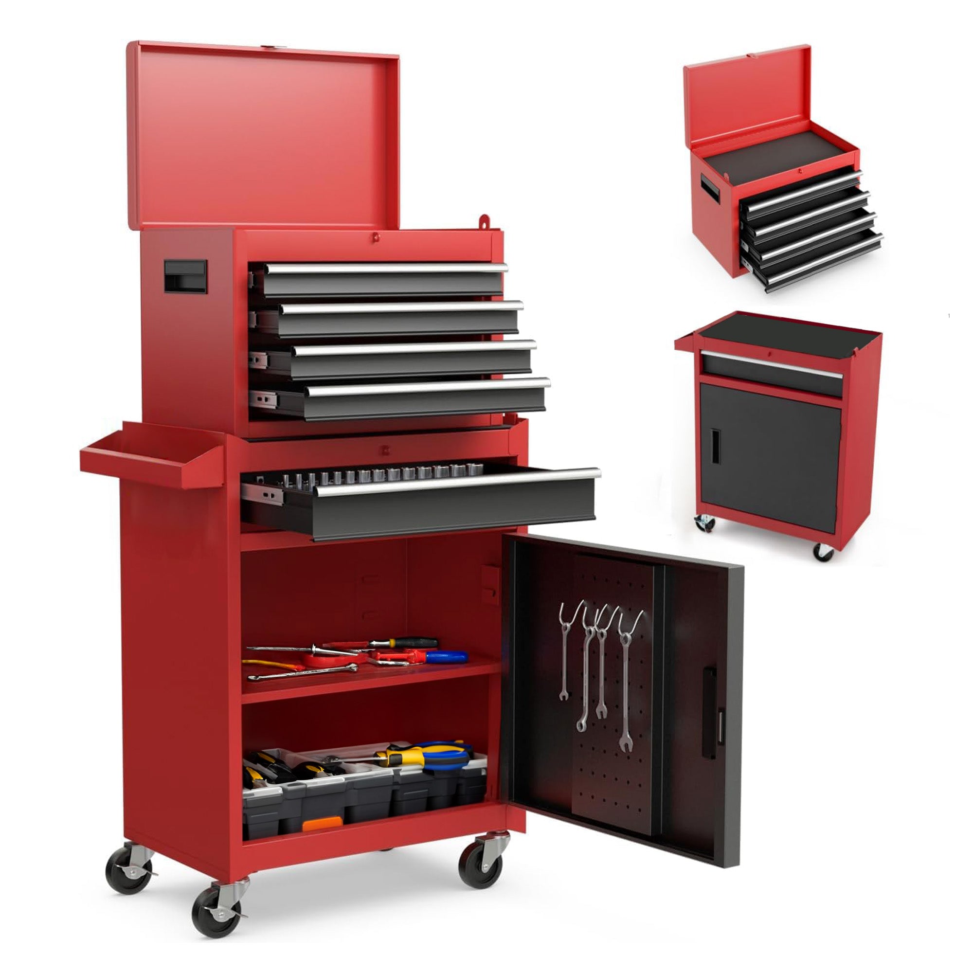 5-Drawer Rolling Tool Chest – Detachable Tool Cabinet with Lock & Adjustable Shelf