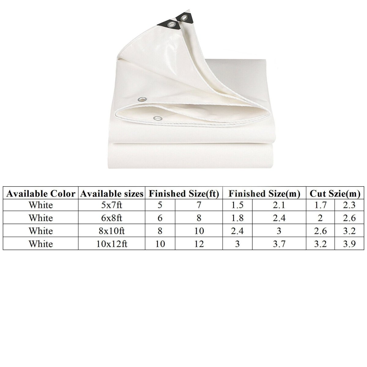 5x7ft to 10×12ft White Heavy Duty Poly Tarp Waterproof Awning Poly PVC Boat Canopy Cover Tarpaulin Tent - HomeDIYer