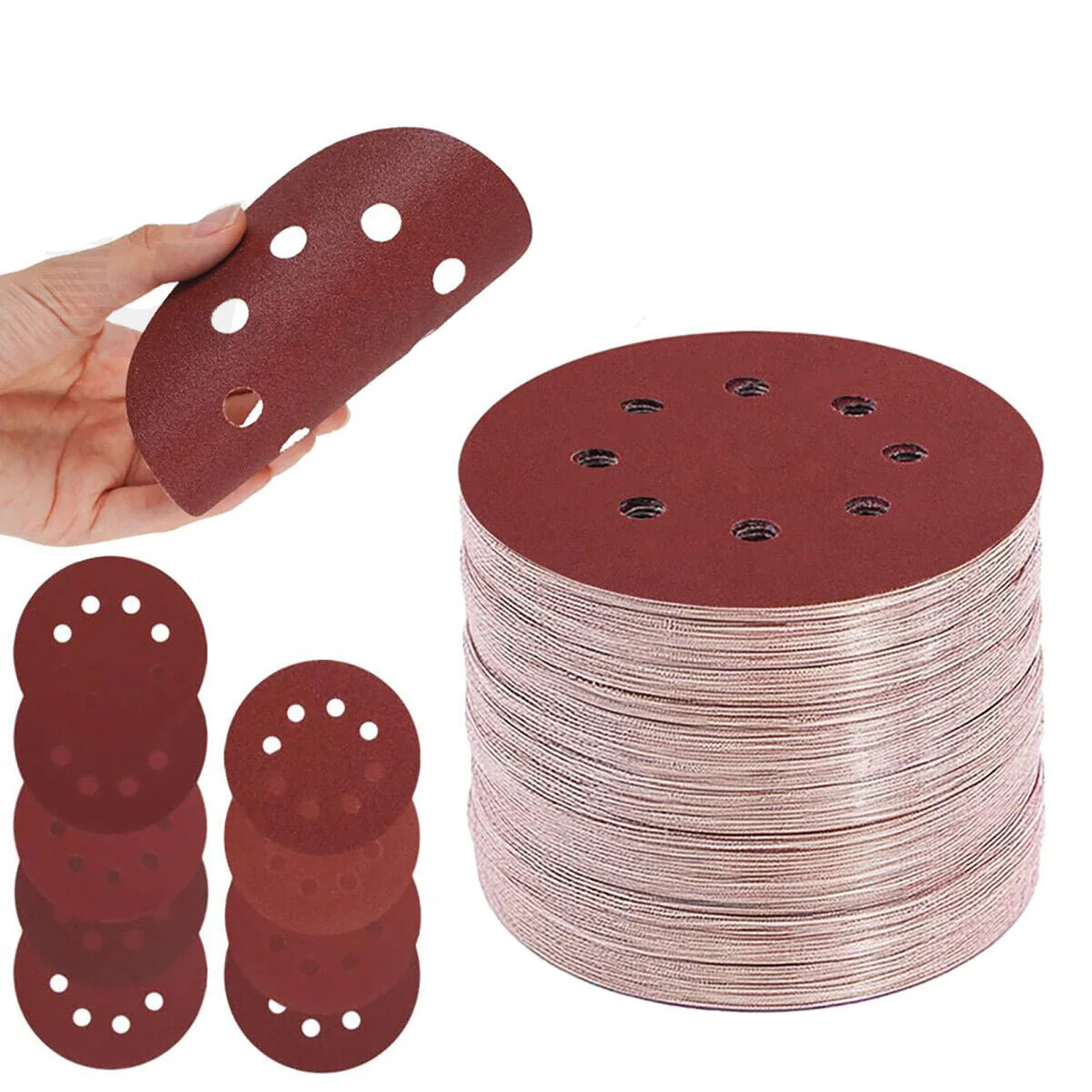 125mm 5" 8 Holes Sanding Discs Set 40 60 80 120 180-600 Grit For Orbital Sander